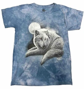 Camiseta The Mountain Gris Lobo Luna Llena Gráfica Azul Tie dye Talla Mediana Algodón - Imagen 1 de 8