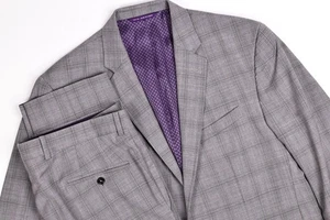 Ted Baker Endurance Jay CT Gray Plaid Suit 42R Pants 37x32 - Picture 1 of 18