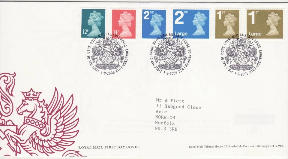 GB Stamps First Day Cover Machin Low Value Definitive 12p/14p + PIP (6) SHS 2006 - Image 1 of 1