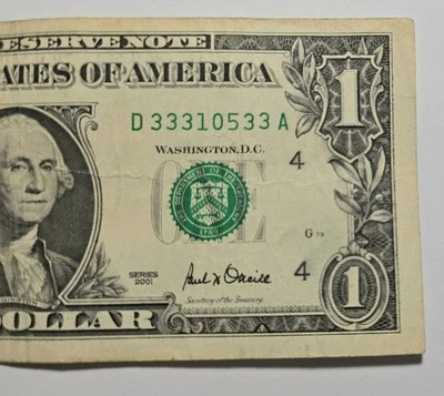 $1 2001 Series Serial Number D 33310533 A 💥5-of-a-kind💥 Pairs Bookends💥 - Image 1 of 4