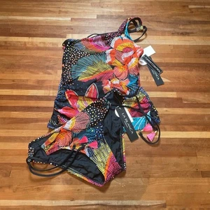 LA BLANCA Sunlit Soirée One-shoulder Tankini Top & Side-Tie Bikini Bottoms 8/6 - Picture 1 of 9