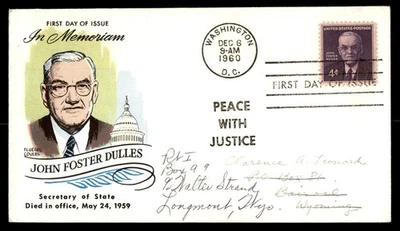 Mayfairstamps US FDC 1960 John Foster Dulles Peace With Justice First Day Cover - Image 1 of 2