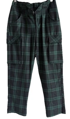 Pantalones cargo ajustados relajados Free People para mujer cónicos verdes a cuadros talla 0 cinturón Foto 1 de 4