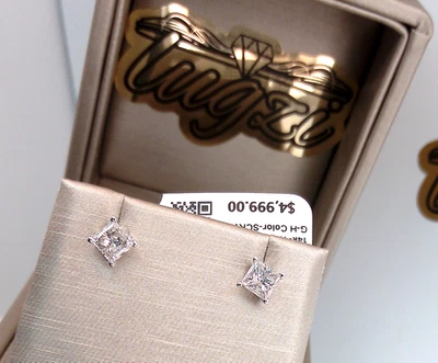 🔥$5000 Pendientes Diamantes Princesa Natural Certificado TW 1CT TW Oro BLANCO 14K⚡ Foto 1 de 4