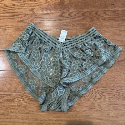 AERIE Lace Flutter Boyshort Panty Pajama Shorts Green MEDIUM NWT - Image 1 of 3