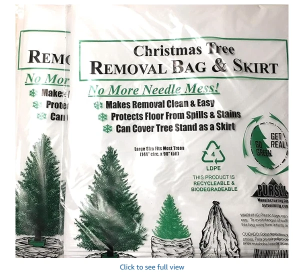 Christmas Tree Skirt and Removal Bag Biodegradable No Mess Protect Floor Clean
