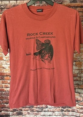 VTG Rock Creek Marina & Campground Missisippi River IA Fishing T-Shirt sz Large - Image 1 of 4