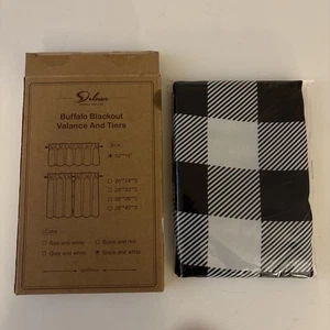 Simple Deluxe Buffalo Plaid Blackout Valance & Tiers 52”W x 15” White and Black - Picture 1 of 5