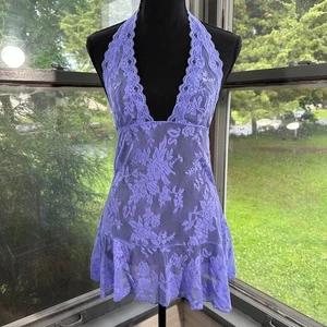 Victoria's Secret Lavender Lace Halter Mini Dress Lingerie Size M - Picture 1 of 5