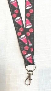 CHEERLEADER LANYARD Ribbon ID Holder, Key Chain, Swivel Clasp, Neck Strap, Pink - Picture 1 of 3