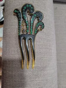 RARO De Colección Peine de Cabello Verde Estrás Adorno Grande - Imagen 1 de 4