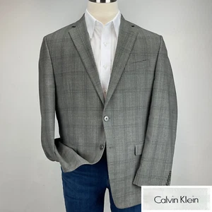 Calvin Klein Sport Coat Blazer Wool Mens 42R Gray Check Suit Jacket Casual - Picture 1 of 19