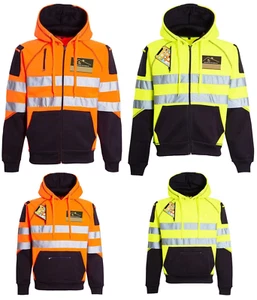 S&S Hi Viz Vis High Visibility Jacket Hoodie Work 3 Zip Hooded SweatShirt Fleece - Picture 1 of 15