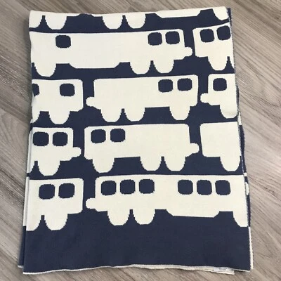 ORLA KIELY Train Cars Trolley Azul Beige Tejido Bebé Manta Objetivo Reversible Foto 1 de 4