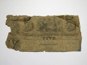 $5 1843 Lambertville New Jersey Obsolete Currency Bank Note Bill Delaware Bridge - Picture 1 of 2