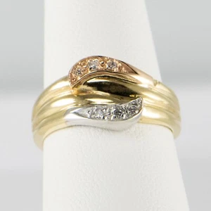 14 Karat neuer dreifarbiger Ring mit kleinen Diamanten - Bild 1 von 16