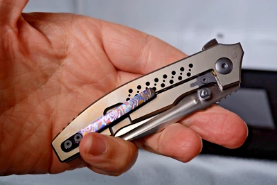 CKF Rassenti Snafu Integral 3.0 Flipper Knife Titanium Timascus M390 Steel - Image 1 of 4