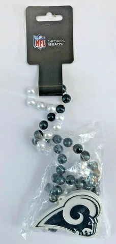 Los Angeles Rams MARDI GRAS Beaded Madallion Necklace ~ Black & White NEW Cover