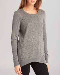 Kenneth Cole Grey Melange Smoke Rhinestones Juliette Cotton Sweater Top NWT XS - Picture 1 of 6