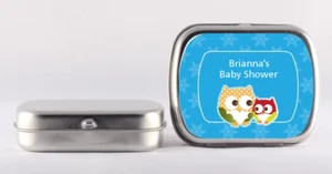 Owl Winter Mint Tin Stickers - Baby Shower Favor - Personalized Mint Tin Labels - Picture 1 of 3