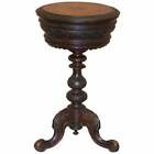 STUNNING BURR WALNUT VICTORIAN SEWING TABLE HEAVILY CARVED ALL OVER VELVET LINED
