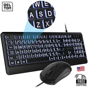 Delton KBM20 Large BIG Button/Keys Backlight Keyboard with Optical Mouse, Black - Picture 1 of 9