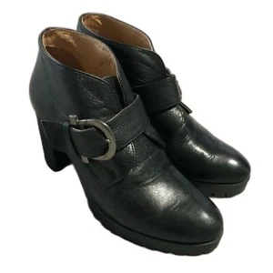Eric Michael Black Lucy Black Leather Buckle Chunky Heeled Bootie Size 40 (US 9) - Bild 1 von 12