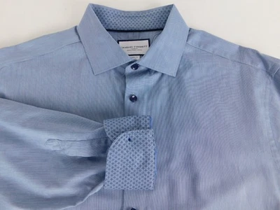 Charles Tyrwhitt Mens Designer Solid Blue Dress Shirt Flip Cuffs 17 35 NICE - Image 1 of 4