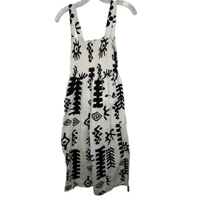 Umee Blanco Negro Estampado Tribal Corpiño Calado Midi Pierna Ancha Jersey Talla Pequeña Foto 1 de 4