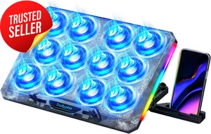 Coussin de Refroidissement Ordinateur Portable avec 12 Ventilateurs Support Téléphone USB 5 Hauteur Support pour Équipement 12-17,3" - Photo 1/12