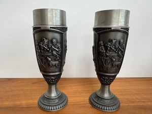Vintage Paar WMF Zinn Zinn Steinkelche Germany 3D Scenic Art Rembrandt - Bild 1 von 8