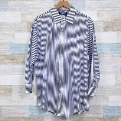Camisa de empleado American Airlines Lands End azul blanco uniforme a rayas para hombre 17,5 Foto 1 de 4