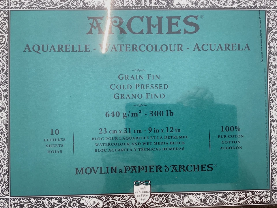 Arches  9 in x 12 in Watercolor Block - White (10 Sheets) 300 lb. Retail $84.00 - Image 1 of 4