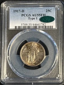 1917 D Quarter Dollars Standing Liberty Quarter PCGS AU-55 FH CAC Type 1 - Picture 1 of 2