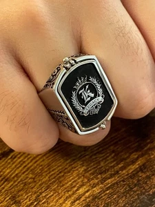 Custom Heraldic Flip Ring Double Crest/Initials 925 Silver/Brass Gift - Picture 1 of 13