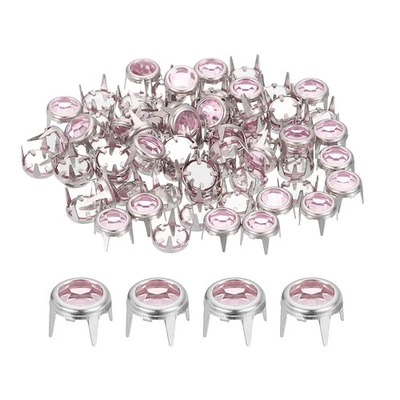 60 Pcs Rhinestone Studs, 6mm Round Rivets Claw Beads Nailhead, Pink - Image 1 of 4