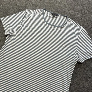 Vintage John Varvatos T-Shirt Herren Medium weiß grau gestreift Rundhals Designer - Bild 1 von 11
