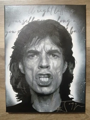 Pintura original 12x16 de Mick Jagger. Paint It Black. Rolling Stones Foto 1 de 4
