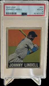 1948 Leaf Johnny Lindell #82 PSA 4 VG-EX New York Yankees Vintage Baseball Card. - Picture 1 of 4