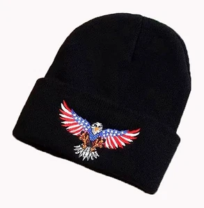 Bandera Americana Águila Logo Bordado, Tejido Gorro Gorra Sombrero-Negro, Unisex - Imagen 1 de 1
