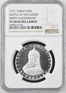 1971 Turkey Silver 50 lira Battle Malazgirt 900th Anniversary - NGC PF 68 UC - Picture 1 of 2