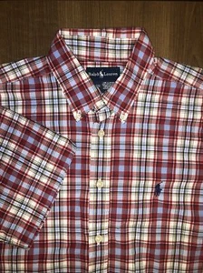 RALPH LAUREN SHIRT 16 18 Large GREEN RED PLAID DRESSY BUTTON UP CASUAL - Picture 1 of 9
