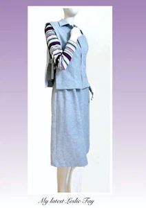 Vintage 70s Retro Mod Modern Purple Gray Soft Knit Day Knee Dress Set S M - Picture 1 of 12