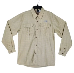 Vtg North Face Shirt Mens 2XL Hiking Fishing Roll Up Sleeve Beige Plaid Y2K LS - Picture 1 of 14