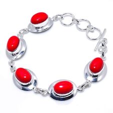 Red Coral Gemstone Handmade 925 Sterling Silver Jewelry Bracelets Sz 7-8
