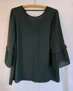 Blusa pulóver manga campana verde semi transparente talla grande DR2 para mujer - Imagen 1 de 14