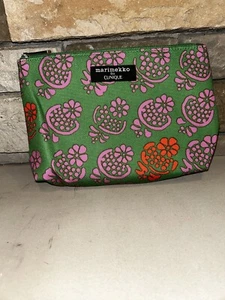 Bag Marimekko for Clinique Green Makeup Cosmetic Zipper Pink Red Flowers - Picture 1 of 6