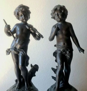 AMOUR PETITE Bronze Statue Wooden Base for Auguste Moreau Pair of Boy Statues - Picture 1 of 11