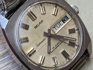 Vintage 1960's Belair Day-Date All SS French Made Dress Watch w/PUW 1464 Mvmt - Picture 1 of 24