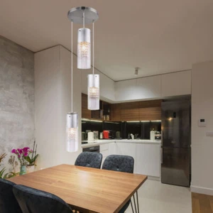 Lampada a Sospensione Kristallleuchte 3x E27 Foglia Argento Sala Pranzo Vetro - Foto 1 di 4